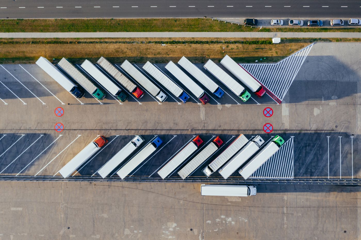Refrigerated truck fleet aerial view
